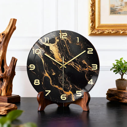 Lemon Wall Clocks Battery Operated, 12" Round Clock | Non Ticking Decorative Clock, Ocean Pattern Glass Design for Living Room, Kitchen, Bedroom & Bathroom Decor