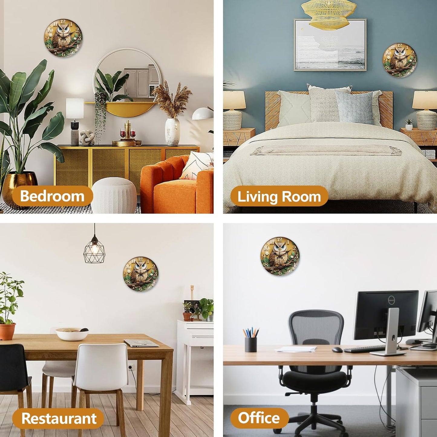 Lemon Wall Clocks Battery Operated, 12" Round Clock | Non Ticking Decorative Clock, Ocean Pattern Glass Design for Living Room, Kitchen, Bedroom & Bathroom Decor