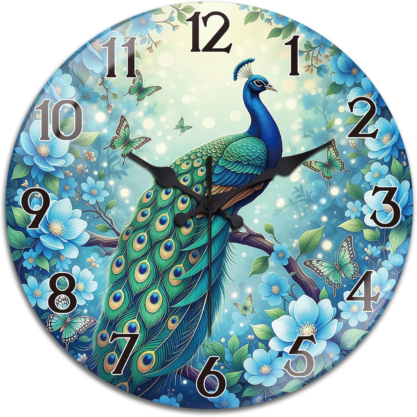 Lemon Wall Clocks Battery Operated, 12" Round Clock | Non Ticking Decorative Clock, Ocean Pattern Glass Design for Living Room, Kitchen, Bedroom & Bathroom Decor