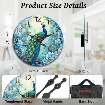 Lemon Wall Clocks Battery Operated, 12" Round Clock | Non Ticking Decorative Clock, Ocean Pattern Glass Design for Living Room, Kitchen, Bedroom & Bathroom Decor