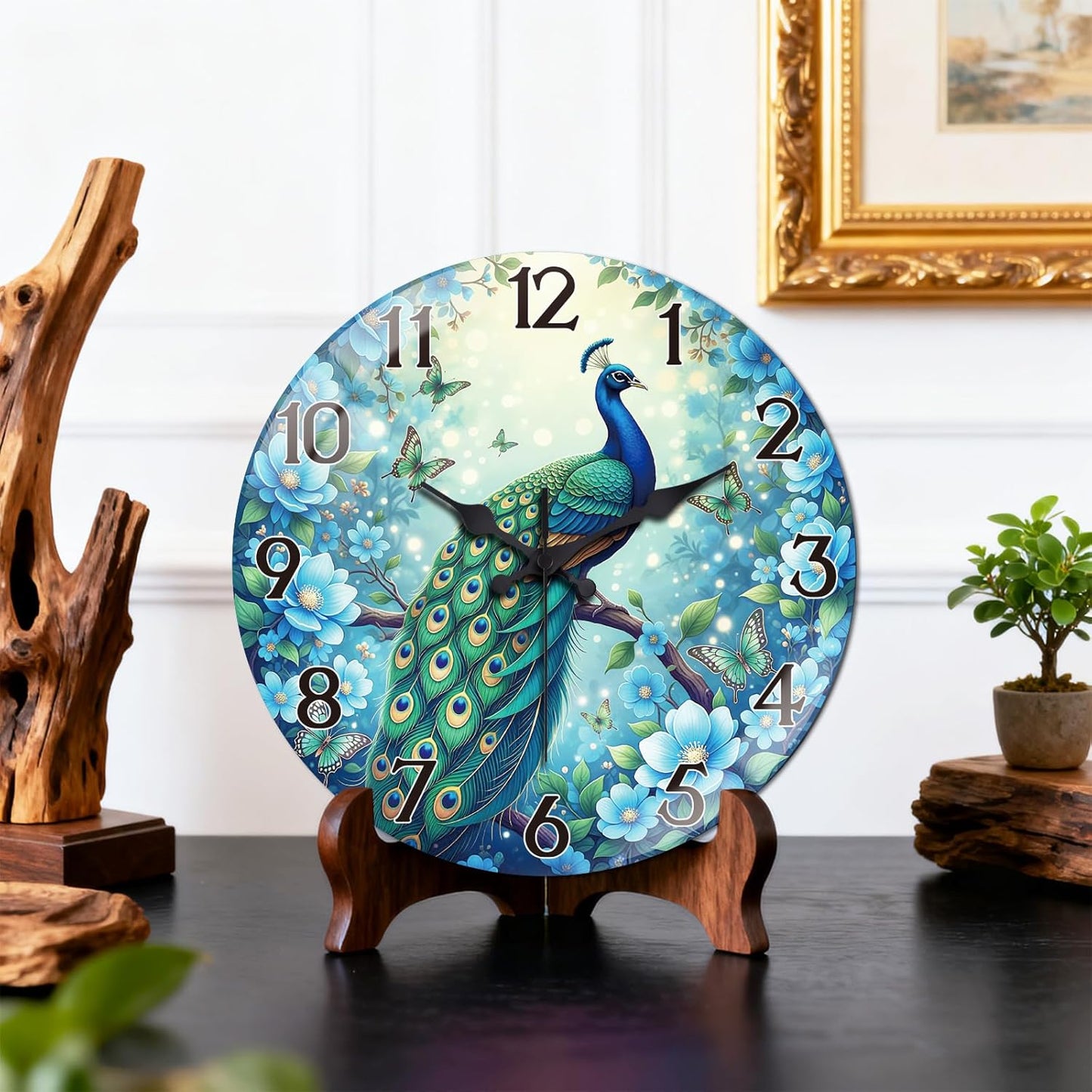 Lemon Wall Clocks Battery Operated, 12" Round Clock | Non Ticking Decorative Clock, Ocean Pattern Glass Design for Living Room, Kitchen, Bedroom & Bathroom Decor