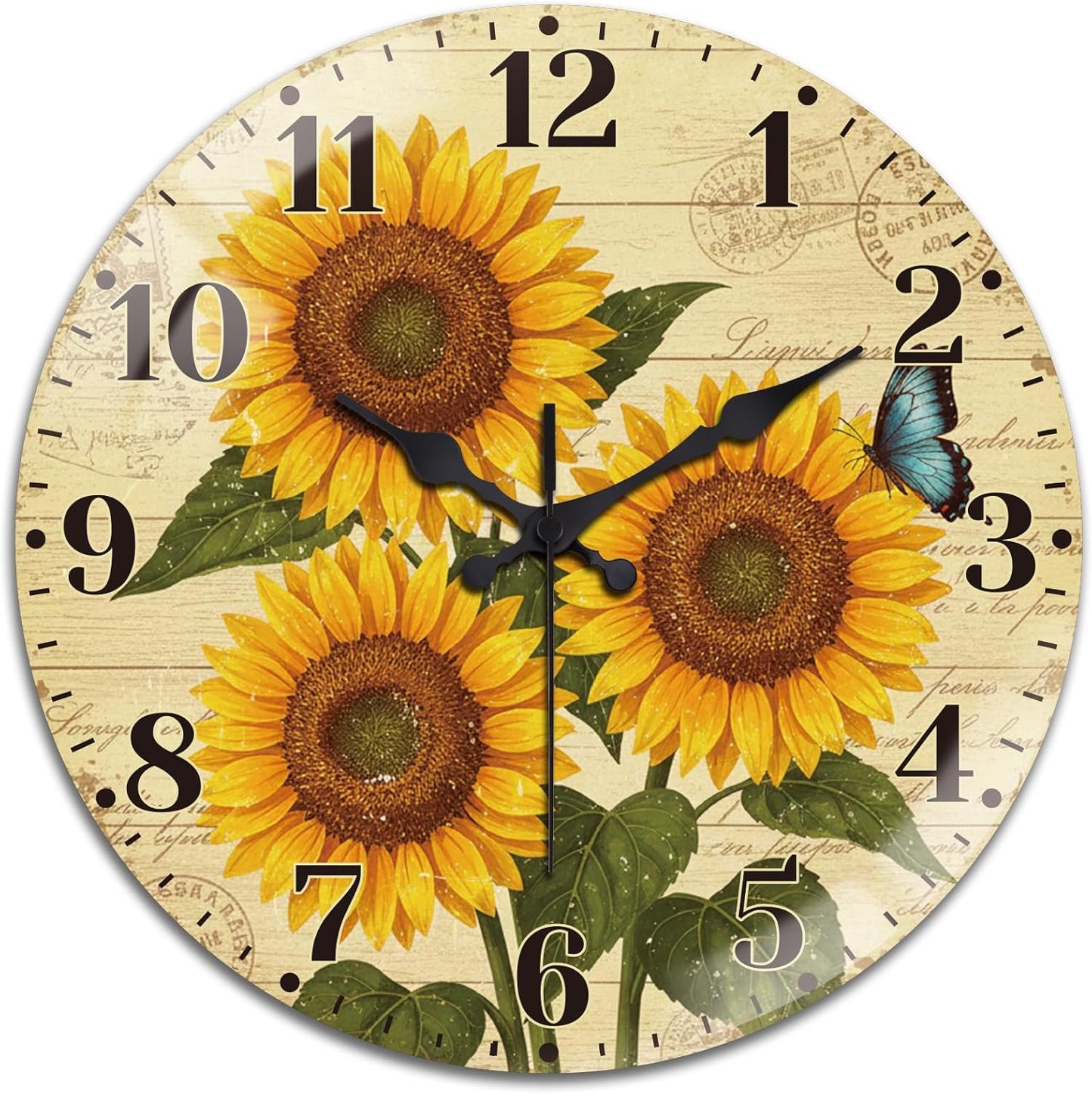 Lemon Wall Clocks Battery Operated, 12" Round Clock | Non Ticking Decorative Clock, Ocean Pattern Glass Design for Living Room, Kitchen, Bedroom & Bathroom Decor