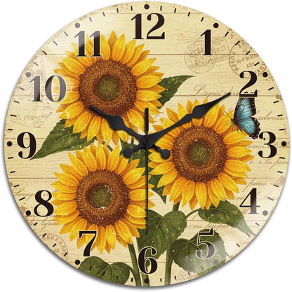 Lemon Wall Clocks Battery Operated, 12" Round Clock | Non Ticking Decorative Clock, Ocean Pattern Glass Design for Living Room, Kitchen, Bedroom & Bathroom Decor