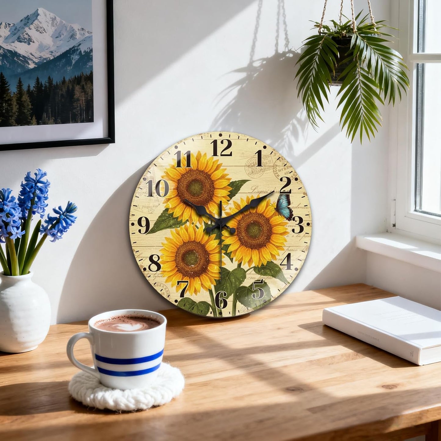 Lemon Wall Clocks Battery Operated, 12" Round Clock | Non Ticking Decorative Clock, Ocean Pattern Glass Design for Living Room, Kitchen, Bedroom & Bathroom Decor