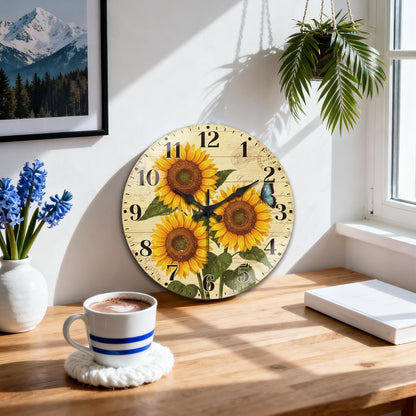 Lemon Wall Clocks Battery Operated, 12" Round Clock | Non Ticking Decorative Clock, Ocean Pattern Glass Design for Living Room, Kitchen, Bedroom & Bathroom Decor