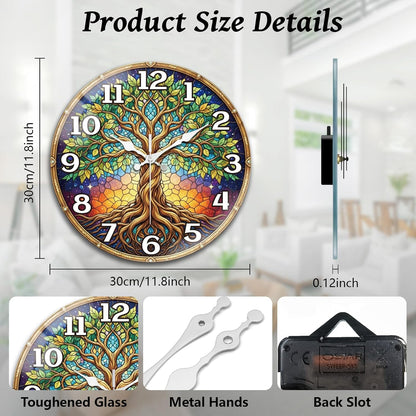 Lemon Wall Clocks Battery Operated, 12" Round Clock | Non Ticking Decorative Clock, Ocean Pattern Glass Design for Living Room, Kitchen, Bedroom & Bathroom Decor