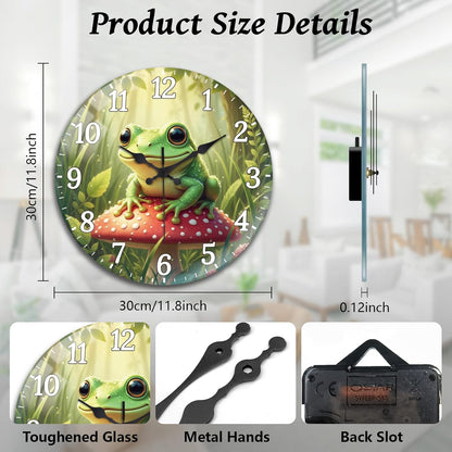 Lemon Wall Clocks Battery Operated, 12" Round Clock | Non Ticking Decorative Clock, Ocean Pattern Glass Design for Living Room, Kitchen, Bedroom & Bathroom Decor