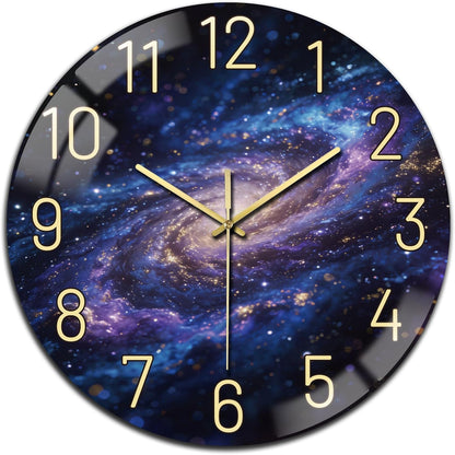 Lemon Wall Clocks Battery Operated, 12" Round Clock | Non Ticking Decorative Clock, Ocean Pattern Glass Design for Living Room, Kitchen, Bedroom & Bathroom Decor