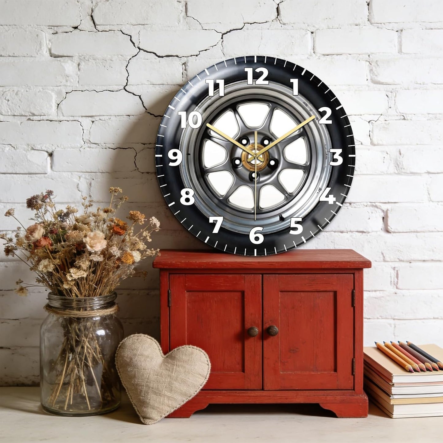 Lemon Wall Clocks Battery Operated, 12" Round Clock | Non Ticking Decorative Clock, Ocean Pattern Glass Design for Living Room, Kitchen, Bedroom & Bathroom Decor