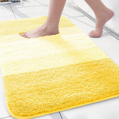 Microfiber Bathroom Rugs, Shaggy Soft and Absorbent Bath Rug, Thick Plush Machine Washable Dry Bath Mats for Bathroom, Tub and Shower, 24x16, Yellow, Rectangular