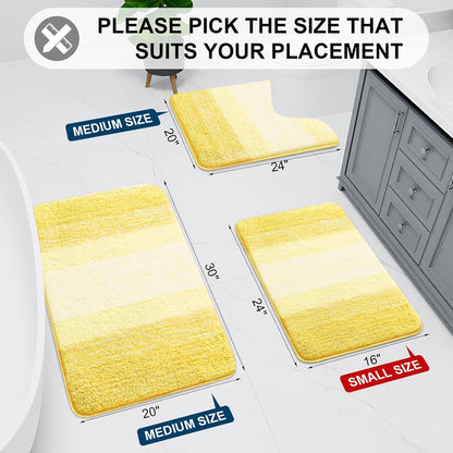 Microfiber Bathroom Rugs, Shaggy Soft and Absorbent Bath Rug, Thick Plush Machine Washable Dry Bath Mats for Bathroom, Tub and Shower, 24x16, Yellow, Rectangular