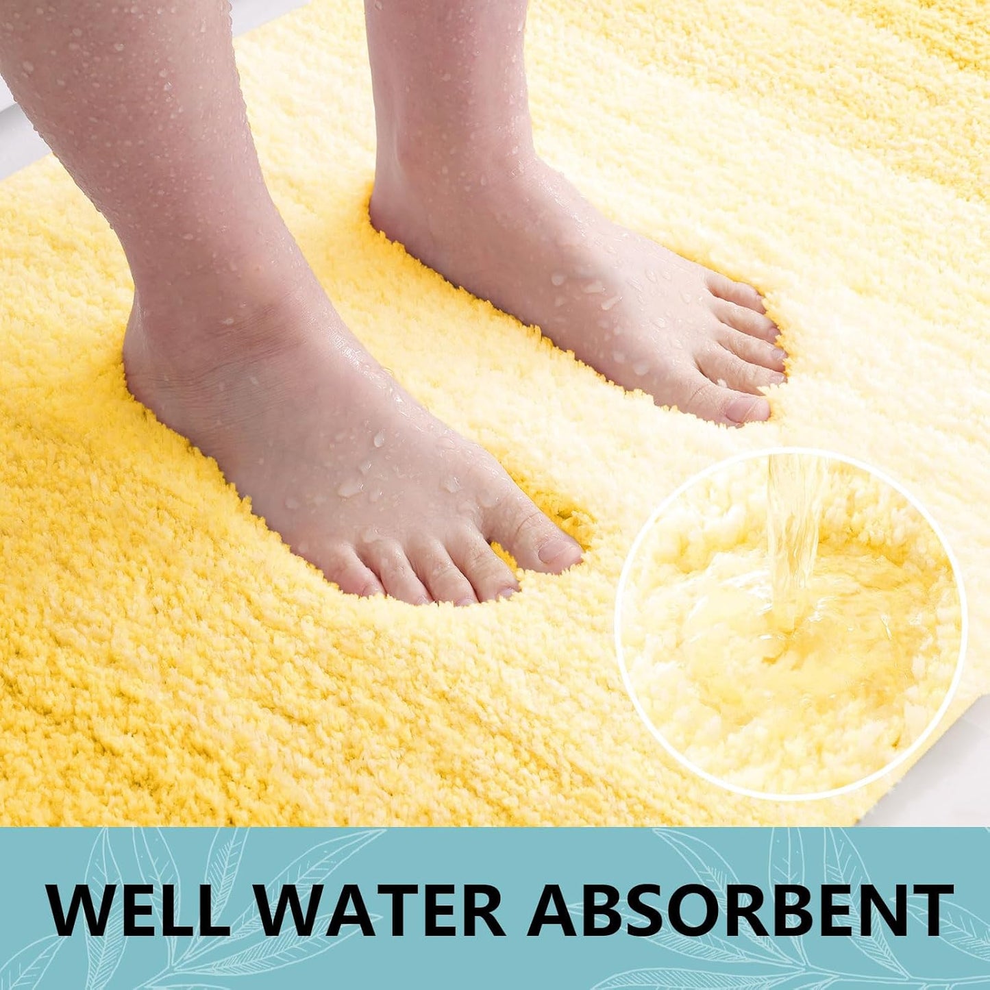 Microfiber Bathroom Rugs, Shaggy Soft and Absorbent Bath Rug, Thick Plush Machine Washable Dry Bath Mats for Bathroom, Tub and Shower, 24x16, Yellow, Rectangular