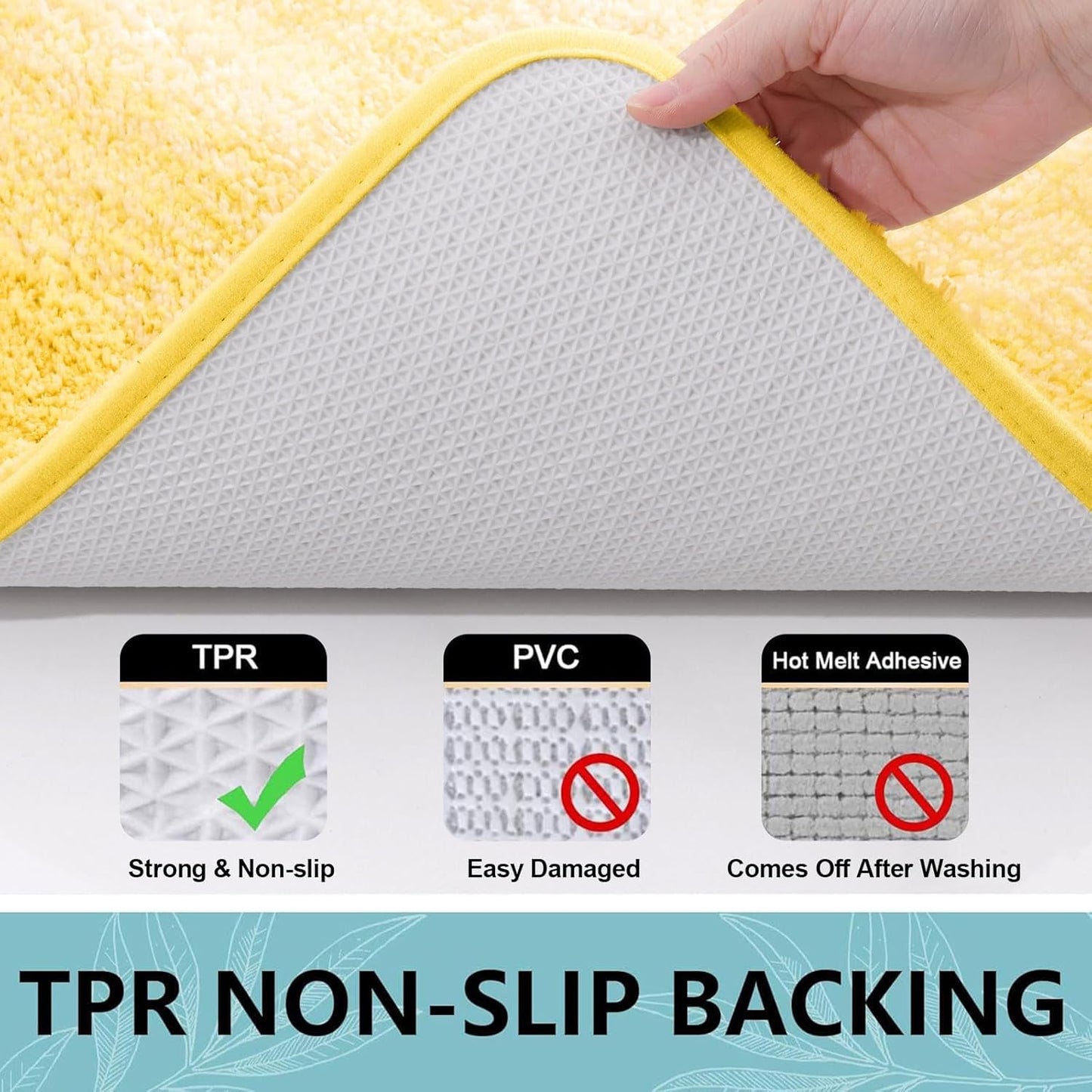 Microfiber Bathroom Rugs, Shaggy Soft and Absorbent Bath Rug, Thick Plush Machine Washable Dry Bath Mats for Bathroom, Tub and Shower, 24x16, Yellow, Rectangular