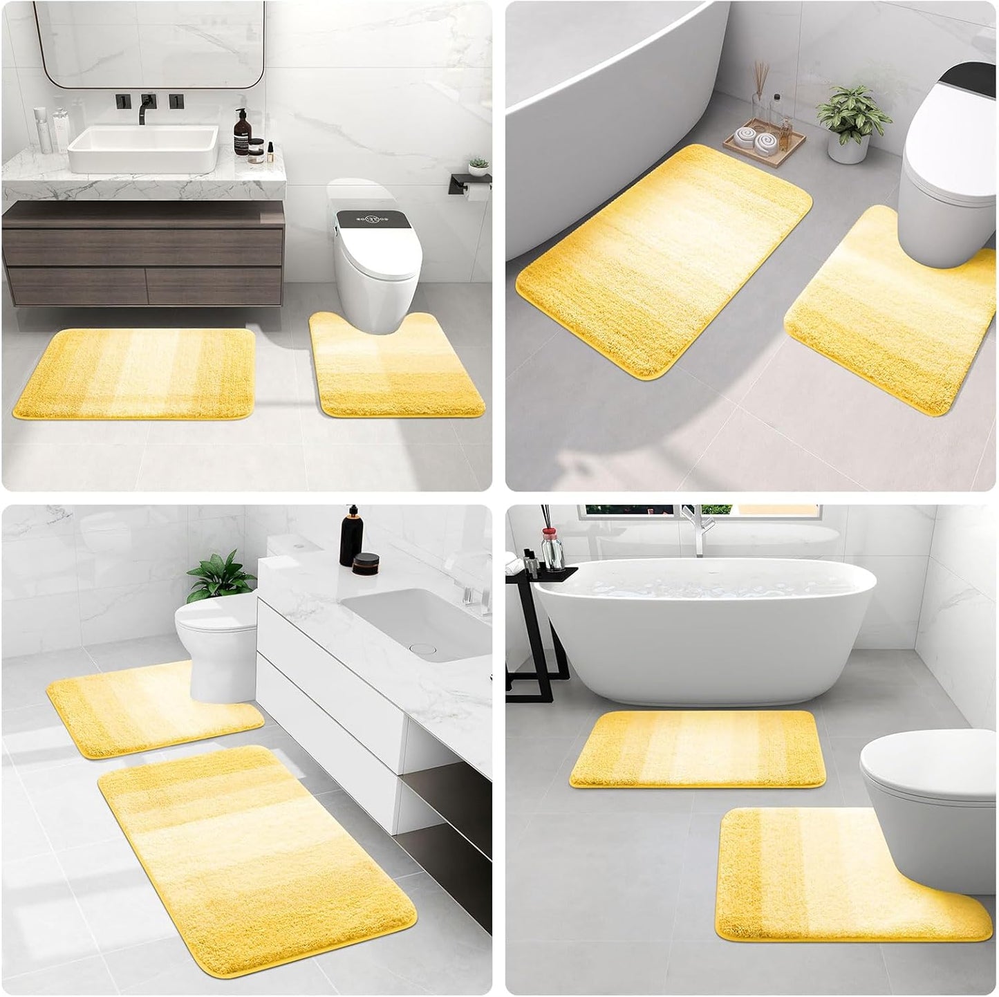 Microfiber Bathroom Rugs, Shaggy Soft and Absorbent Bath Rug, Thick Plush Machine Washable Dry Bath Mats for Bathroom, Tub and Shower, 24x16, Yellow, Rectangular