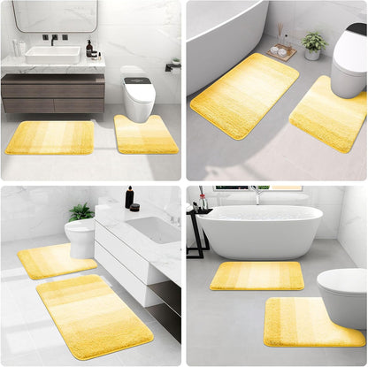 Microfiber Bathroom Rugs, Shaggy Soft and Absorbent Bath Rug, Thick Plush Machine Washable Dry Bath Mats for Bathroom, Tub and Shower, 24x16, Yellow, Rectangular