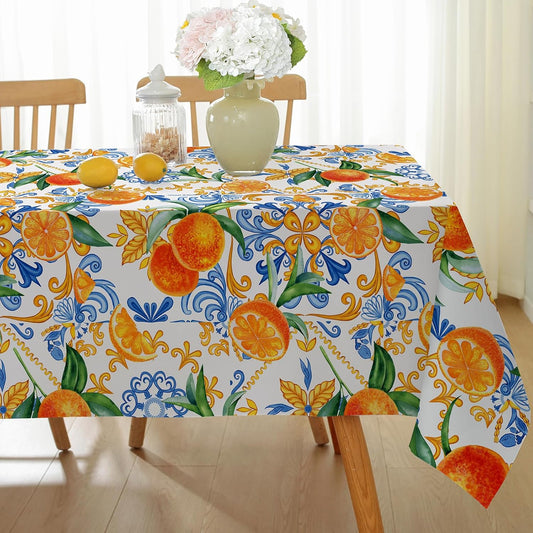 Honellaty Summer Tablecloth for Rectangle Tables, Lemon Print Table Cloth, Spill-Proof Wrinkle Free Polyester Table Cover for Dining, Kitchen, Daily Use, 52x70 Inch