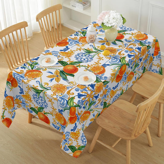 Honellaty Summer Tablecloth for Rectangle Tables, Lemon Print Table Cloth, Spill-Proof Wrinkle Free Polyester Table Cover for Dining, Kitchen, Daily Use, 52x70 Inch