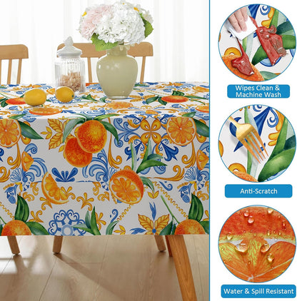 Honellaty Summer Tablecloth for Rectangle Tables, Lemon Print Table Cloth, Spill-Proof Wrinkle Free Polyester Table Cover for Dining, Kitchen, Daily Use, 52x70 Inch