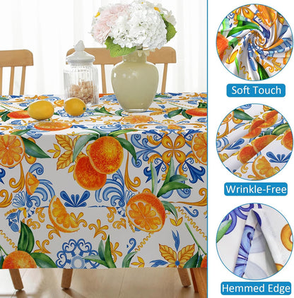 Honellaty Summer Tablecloth for Rectangle Tables, Lemon Print Table Cloth, Spill-Proof Wrinkle Free Polyester Table Cover for Dining, Kitchen, Daily Use, 52x70 Inch