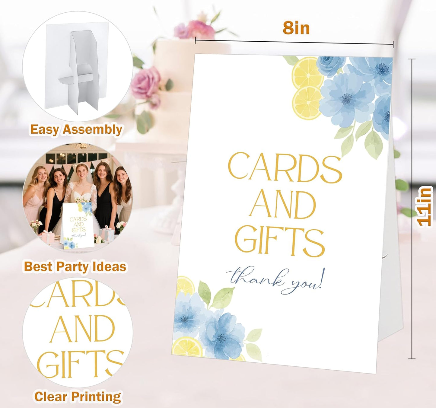 Blue Citrus Bridal Shower Sign, Cards and Gifts Sign, Include One 8×11 Signs with Holder, Lemon Bridal Shower Centerpieces for Tables, Wedding Decor Supplies - SD33