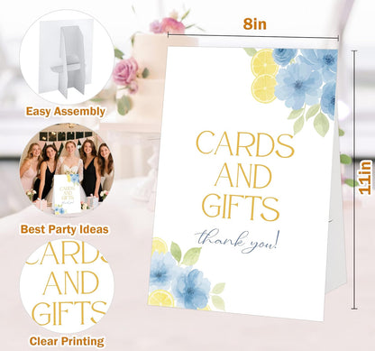 Blue Citrus Bridal Shower Sign, Cards and Gifts Sign, Include One 8×11 Signs with Holder, Lemon Bridal Shower Centerpieces for Tables, Wedding Decor Supplies - SD33
