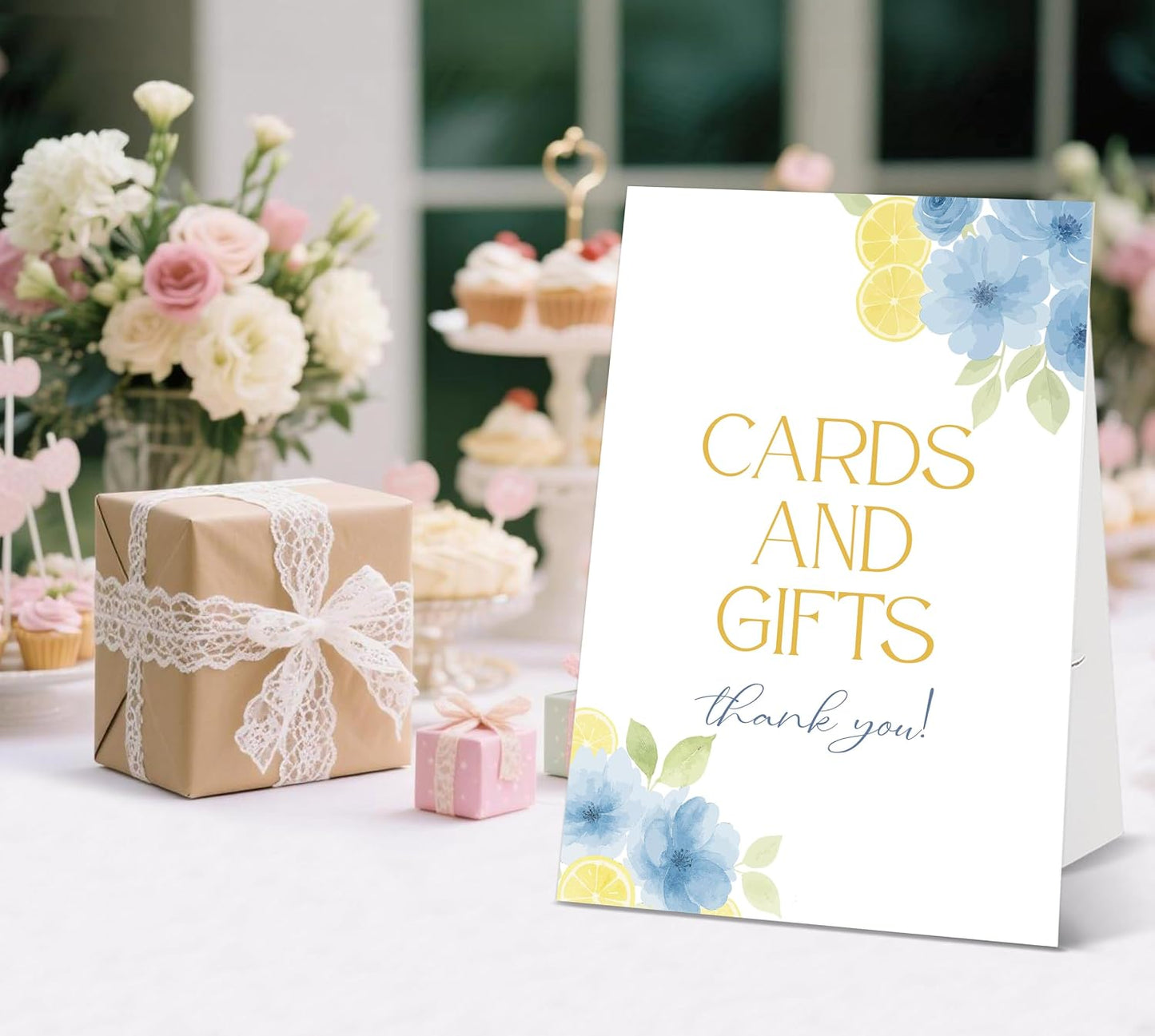 Blue Citrus Bridal Shower Sign, Cards and Gifts Sign, Include One 8×11 Signs with Holder, Lemon Bridal Shower Centerpieces for Tables, Wedding Decor Supplies - SD33