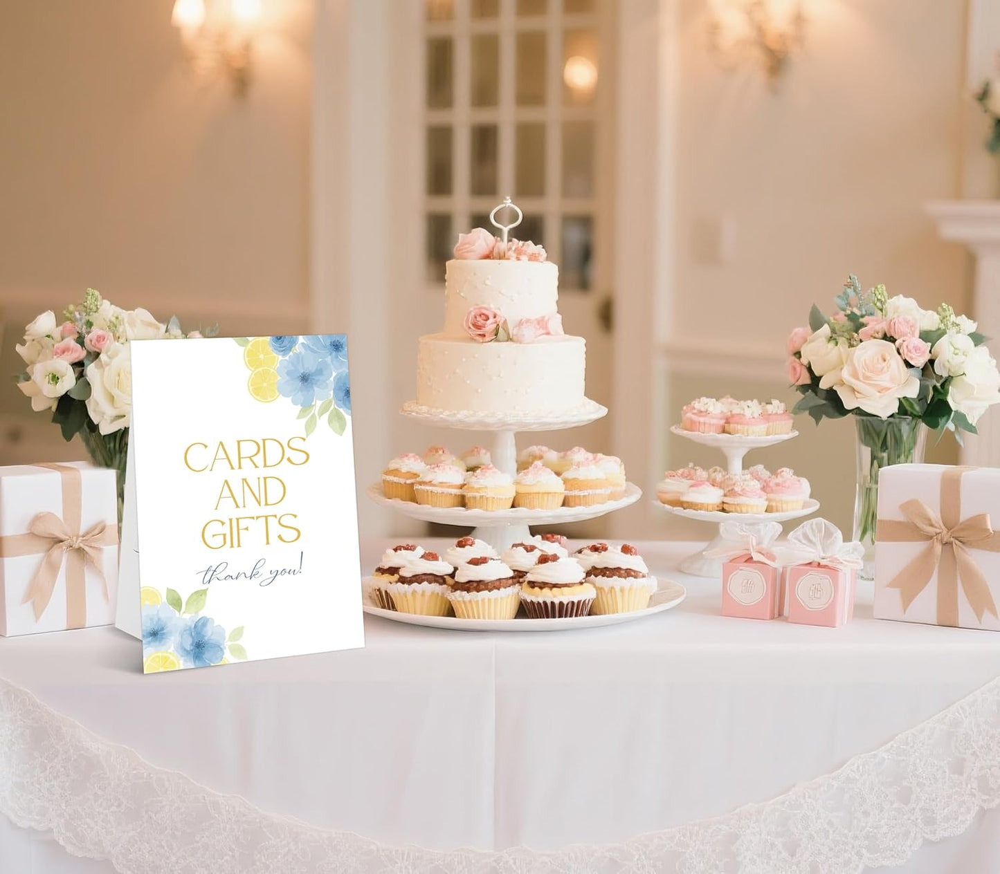 Blue Citrus Bridal Shower Sign, Cards and Gifts Sign, Include One 8×11 Signs with Holder, Lemon Bridal Shower Centerpieces for Tables, Wedding Decor Supplies - SD33