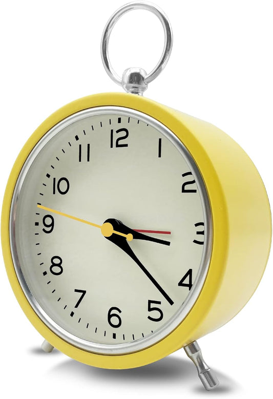 Rohome Small Alarm Clock with Night Light, Silent Quartz Movement, Non-Ticking, Decorative, Wall Hanging, for Bedside Table, Desk, Kitchen, Bedroom, Shelf, Nightstand, Office (Yellow)
