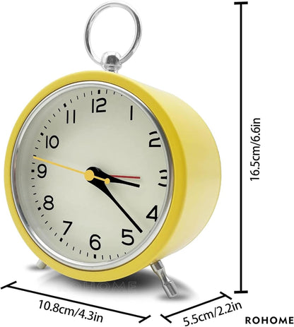 Rohome Small Alarm Clock with Night Light, Silent Quartz Movement, Non-Ticking, Decorative, Wall Hanging, for Bedside Table, Desk, Kitchen, Bedroom, Shelf, Nightstand, Office (Yellow)