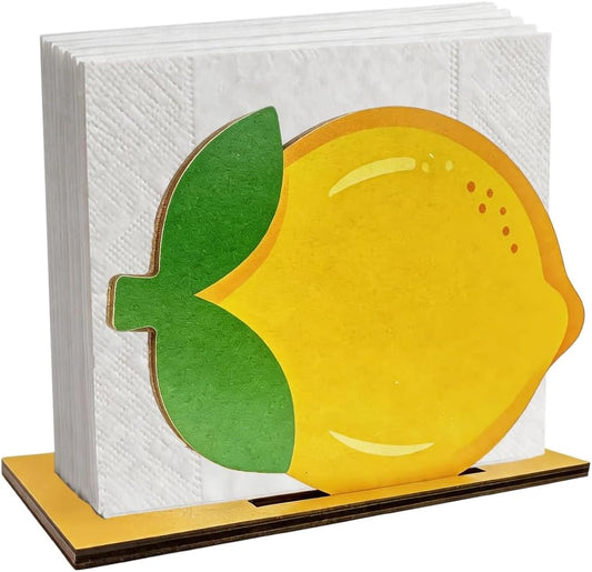 Lemon Napkin Holder, Wooden Summer Fruit Table Centerpiece Freestanding Tissue Dispenser for Cottagecore Kitchen Dining Room Decor