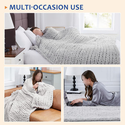 Chunky Knit Blanket Throw, Chunky Knit Throw Blanket for Couch, Large Chunky Knitted Throw Blanket, Chenille Throw Blanket, Chunky Knit Blanket for Bed and Sofa,Earthy Yellow,50x50cm