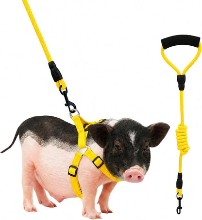Mini Pig Harness, Adjustable Small Pig Harness with Leash Infinity Style Lead and Soft Foam Handle for Small to Medium Pet Pigs Walking Training Jogging (Yellow, M)