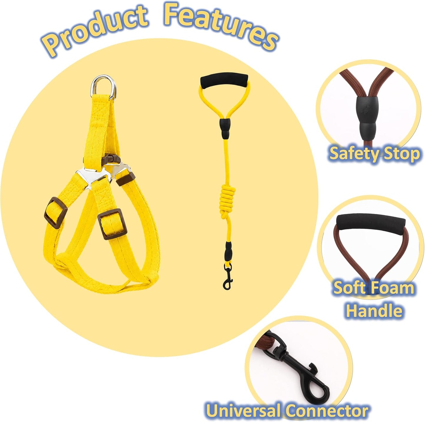 Mini Pig Harness, Adjustable Small Pig Harness with Leash Infinity Style Lead and Soft Foam Handle for Small to Medium Pet Pigs Walking Training Jogging (Yellow, M)