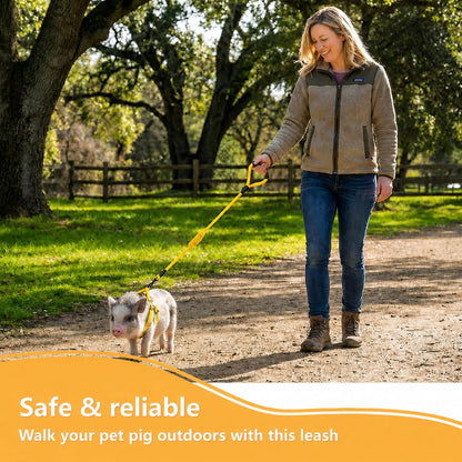 Mini Pig Harness, Adjustable Small Pig Harness with Leash Infinity Style Lead and Soft Foam Handle for Small to Medium Pet Pigs Walking Training Jogging (Yellow, M)