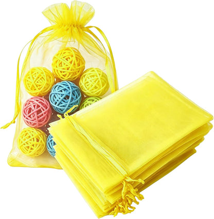 50 Count Sheer Organza Mesh Drawstring Gift Bags Yellow 4x6 Inch | Easter Baby Shower Christmas Rustic Wedding Party Favors Bridal Shower Birthday Clear Net Pouches for Jewelry Organizer Candy