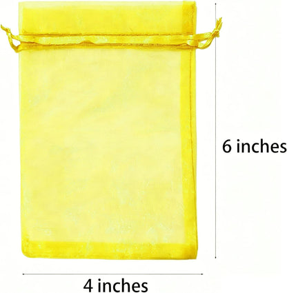 50 Count Sheer Organza Mesh Drawstring Gift Bags Yellow 4x6 Inch | Easter Baby Shower Christmas Rustic Wedding Party Favors Bridal Shower Birthday Clear Net Pouches for Jewelry Organizer Candy