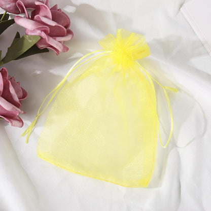 50 Count Sheer Organza Mesh Drawstring Gift Bags Yellow 4x6 Inch | Easter Baby Shower Christmas Rustic Wedding Party Favors Bridal Shower Birthday Clear Net Pouches for Jewelry Organizer Candy