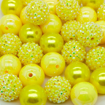 Colorful Rhinestone Beads Round Spacer Beads for Jewelry Bracelet Necklace Pen Bag Chain Making Crafts Supplies (20mm Yellow)