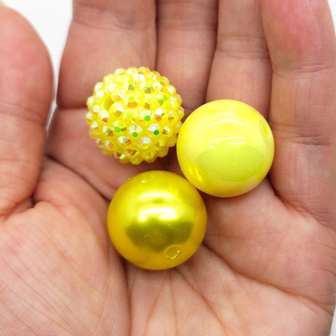 Colorful Rhinestone Beads Round Spacer Beads for Jewelry Bracelet Necklace Pen Bag Chain Making Crafts Supplies (20mm Yellow)