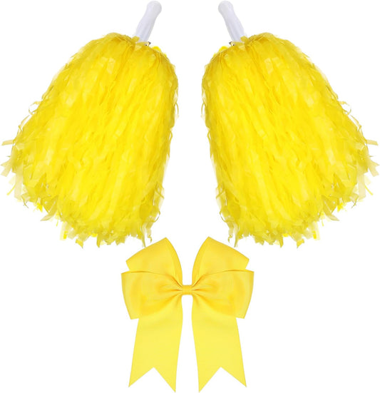 3 Pcs 10 in Cheerleading Pom Poms and Large Cheerleader Hair Bow Cheer Pompoms Cheerleading Accessories for Sport Events Dance Party Basketball Football Team