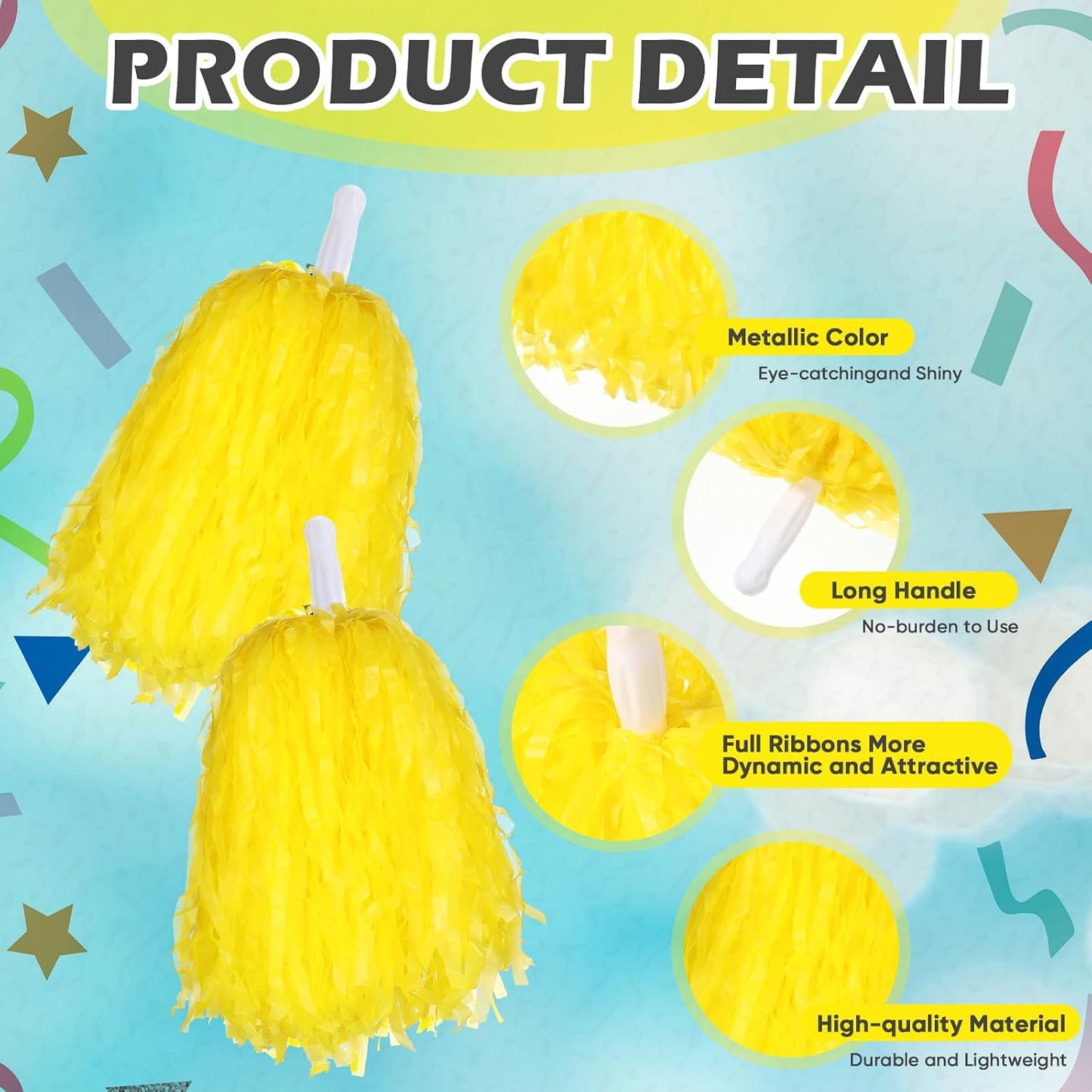 3 Pcs 10 in Cheerleading Pom Poms and Large Cheerleader Hair Bow Cheer Pompoms Cheerleading Accessories for Sport Events Dance Party Basketball Football Team