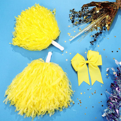 3 Pcs 10 in Cheerleading Pom Poms and Large Cheerleader Hair Bow Cheer Pompoms Cheerleading Accessories for Sport Events Dance Party Basketball Football Team