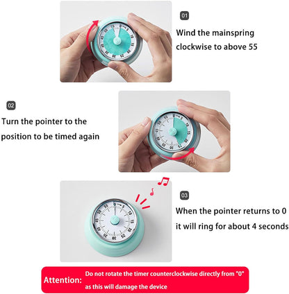 Elegant Stainless Steel Vintage Kitchen Timer with Magnetic Attachment - 60-Minute Countdown & Audible Alarm, Perfect for Cooking, Office Tasks, and Study Sessions (01-Yellow)