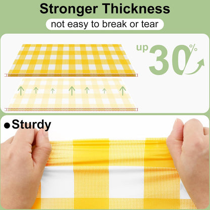 6 Packs Buffalo Disposable Table Cloth, 54 x 108 Inch Waterproof Plastic Tablecloth, Rectangle Yellow and White Checkered Table Covers for Picnic, Birthday, Party, Back to School