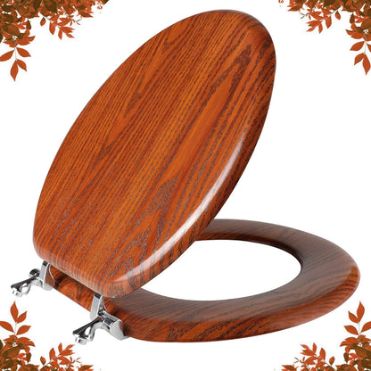 Round Toilet Seat Molded Wood Toilet Seat with Zinc Alloy Hinges, Easy to Install also Easy to Clean, Anti-pinch Wooden Toilet Seat (Round, Brownish Yellow)