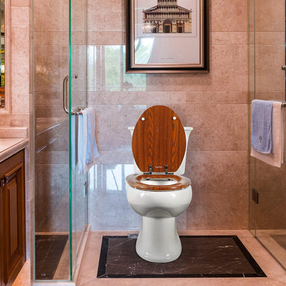 Round Toilet Seat Molded Wood Toilet Seat with Zinc Alloy Hinges, Easy to Install also Easy to Clean, Anti-pinch Wooden Toilet Seat (Round, Brownish Yellow)