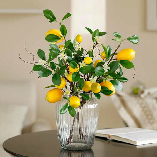 2 Bunches Artificial Lemons Branches Faux Lemons Fruit with Stem Fake Lemon Decoration for Kitchen Farmhouse Decor (Yellow)…