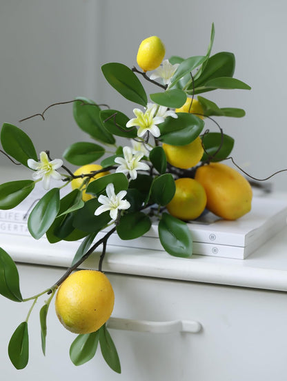 2 Bunches Artificial Lemons Branches Faux Lemons Fruit with Stem Fake Lemon Decoration for Kitchen Farmhouse Decor (Yellow)…