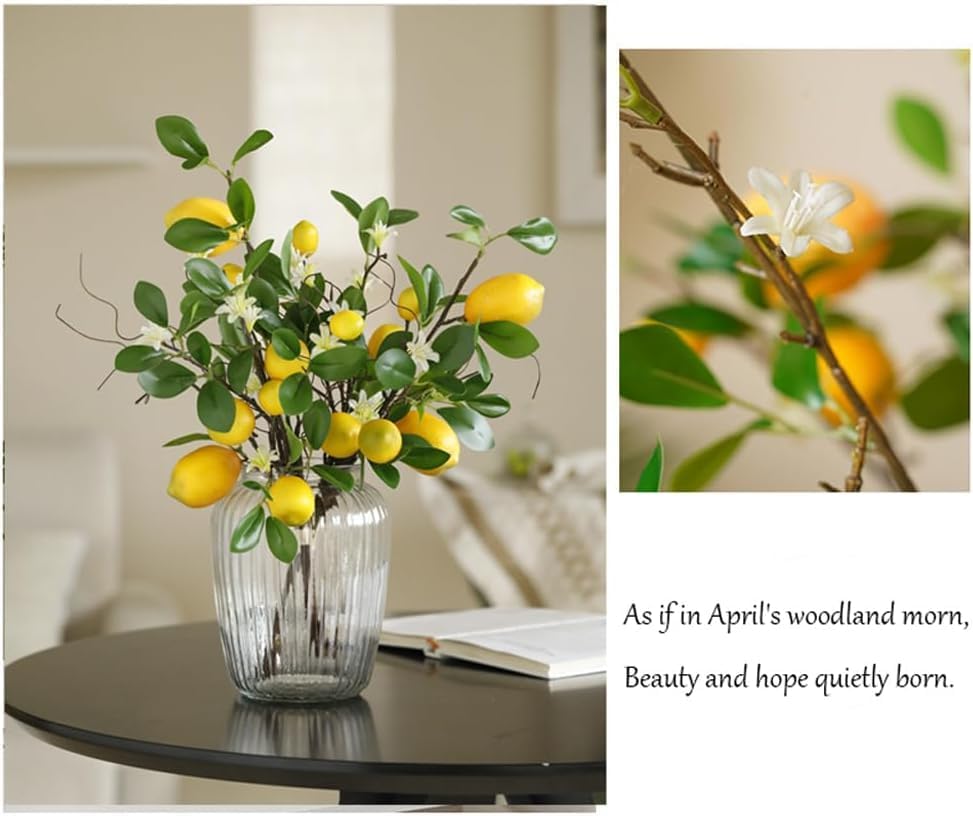 2 Bunches Artificial Lemons Branches Faux Lemons Fruit with Stem Fake Lemon Decoration for Kitchen Farmhouse Decor (Yellow)…