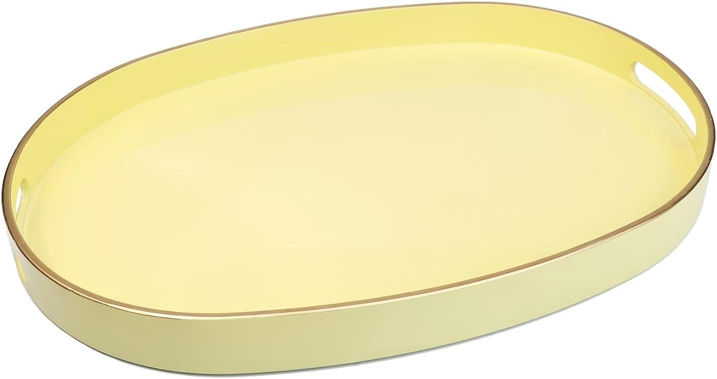 Yellow Plastic Serving Tray for Ottoman, Coffee Table, Oval Decorative Tray for Entertaining, Outdoor, Living Room, Home Decor
